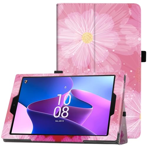 Famavala Folio-Schutzhülle für 25,7 cm (10,1 Zoll) Tablet (7. / 9. Generation, 2017/2019), automatische Wake/Sleep, nicht passend für Lenovo M10 Android Tablet (rosa Blume) von Famavala
