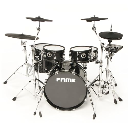 E-Drum Set mit Holzkesseln, 644 Sounds, 25 Kits, Bluetooth, Mesh Heads, 3-Zone-Ride, integriertes Metronom, USB-MIDI, Kopfhörerausgang, 20" Bass, 13" Snare, ideal für Anfänger und Profis von Fame