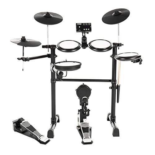 Fame DD-Lite Pro E-Drum Set, Elektronisches Schlagzeug-Set mit 144 Sounds, 12 Drumsets, Aux-Eingang, MIDI, Drumsticks, Drum Key, Mesh Heads, Kick-Pad, E-Schlagzeug, Schwarz von Fame