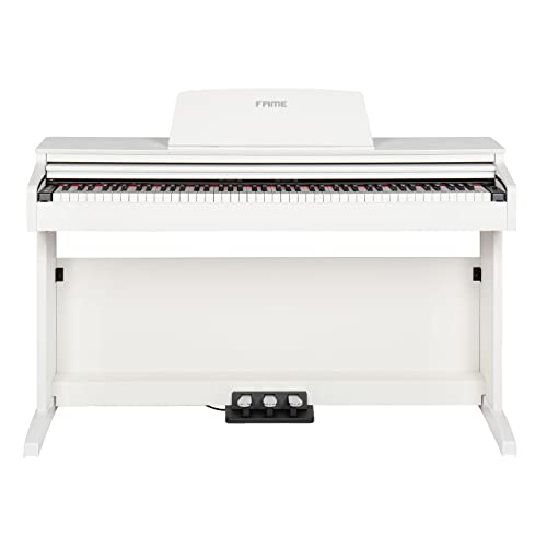 Fame DP-2000 E-Piano mit Hammermechanik, 88 anschlagdynamischen Tasten, 16 Klangfarben, 128-stimmiger Polyphonie, Aufnahme-Funktion, Twinova-Modus und Hall/Chorus-Effekten - Weiß von Fame