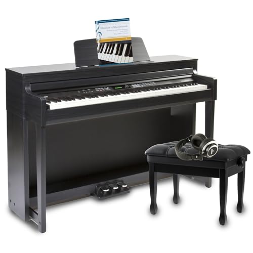 Fame DP-8600 E-Piano Deluxe-Set, 88 Tasten Hammermechanik, 181 Sounds, 50 Styles, 256-fache Polyphonie, USB MIDI, Mattschwarz, inkl. Klavierbank, Kopfhörer, Notensammlung von Fame
