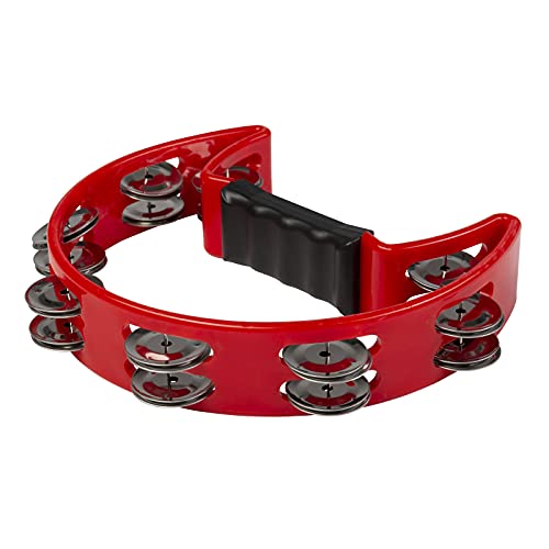 Fame FHT-R Hand Tambourine, Doppelreihig, Stahlschellen, Klarer Klang, Ergonomischer Griff, Rot von Fame