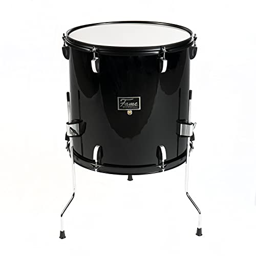 Fame First Step Floor Tom 16"x16", Hochwertiges Einsteiger-Trommelset, Mischholz, Piano Black, Robuste Stahlspannreifen, Inklusive Floor Tom Legs, Akkurate Stimmbarkeit, Modernes Design, Ideal für von Fame