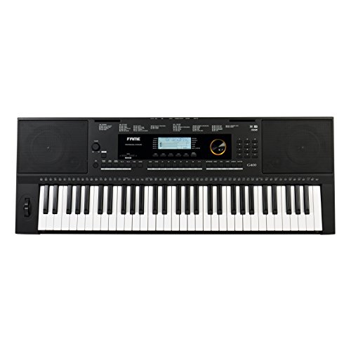 Fame G-400 Keyboard, E-Piano mit 128-facher Polyphonie, 61 Tasten, 240 Styles, 653 Sounds, anschlagdynamischer Klaviatur, Lautsprechern und Hammermechanik, Schwarz von Fame