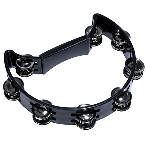 Fame Hand Tambourine, Schwarz, Doppelreihige Stahl-Schellen, Halbmond-Form, Kunststoff, Einzigartiger Sound, Robust, Langlebig, Ideal für Musikliebhaber und Profis von Fame