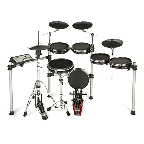Fame Hybrid Pro E-Drum Set, Elektronisches Schlagzeug mit Gewebefellen, Stereo Mesh-Pads, 12“ Snare und Kick Pad, echter HiHat, 400 Sounds und Software Editor von Fame