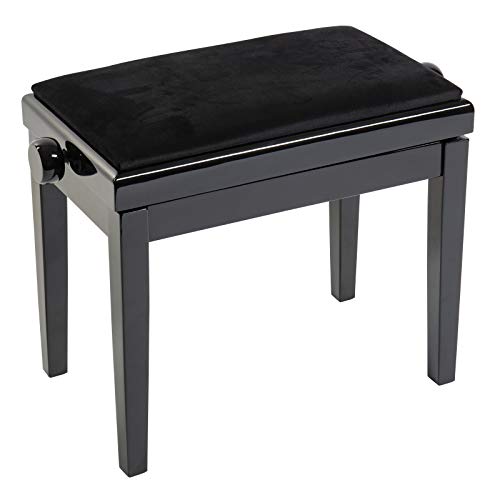 Fame PB-10C PE Klavierbank, Höhenverstellbar 48-56cm, Hochglanz Schwarz, Samtbezug, Polsterung, Gummifüße, 55cm Breite, 32cm Tiefe, 9kg Gewicht, Perfekte Ergänzung für Ihr Piano von Fame
