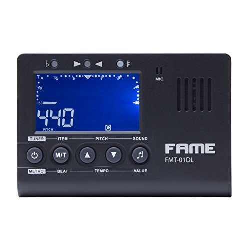 Fame Stimmgerät, chromatischer Tuner mIt Metronom schwarz, 6.3 mm Klinkenanschluss, 3.5 mm Kopfhörerausgang, Tongenerator, großes Display von Fame