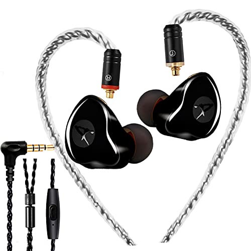 In-Ear Monitore, verkabelte Ohrhörer, Dual-Treiber Kopfhörer mit MMCX abnehmbare Kabel, geräuschisolierende In-Ear-Monitore für Musiker, Sport-Kopfhörer, HiFi-Stereo (schwarz, mit Mik) von Famedy