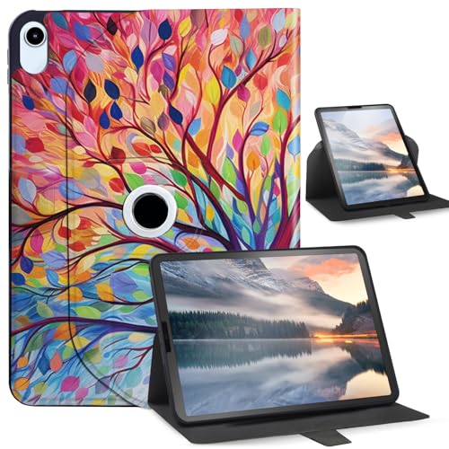 Schutzhülle für iPad der 10. Generation 10,9 Zoll (27,7 cm), drehbarer Ständer mit Multi-Winkel-Ansicht, automatische Wake/Sleep-Funktion, für iPad 10,9 Zoll, bunter Baum von FamillCase