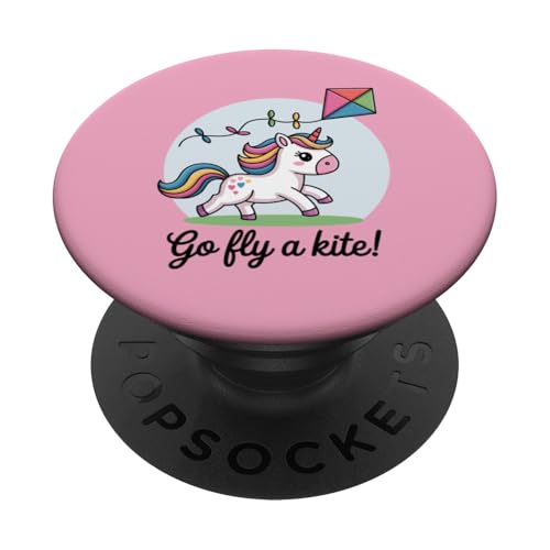 Fliegen Sie einen Drachen! Niedlicher Happy Unicorn Flying Kite PopSockets Klebender PopGrip von Family Flight Kites Outdoor Fun by NLTS
