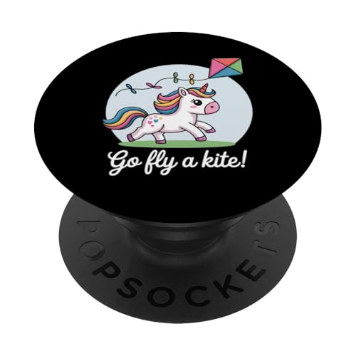 Fliegen Sie einen Drachen! Niedlicher Happy Unicorn Flying Kite PopSockets Klebender PopGrip von Family Flight Kites Outdoor Fun by NLTS