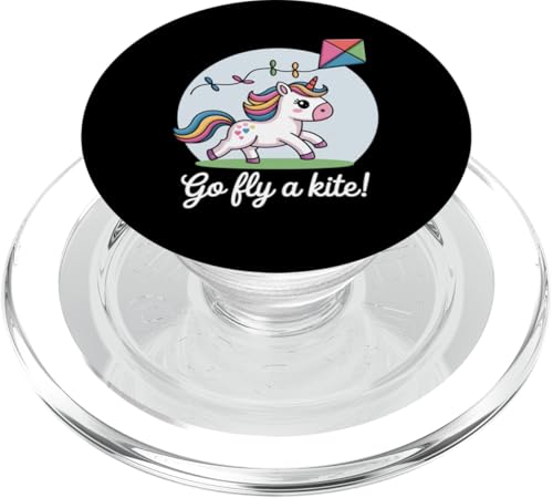 Fliegen Sie einen Drachen! Niedlicher Happy Unicorn Flying Kite PopSockets PopGrip für MagSafe von Family Flight Kites Outdoor Fun by NLTS