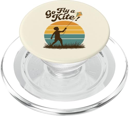 Go Fly a Kite Retro Sonnenuntergang Kind fliegender Drachen Szene Kunst PopSockets PopGrip für MagSafe von Family Flight Kites Outdoor Fun by NLTS