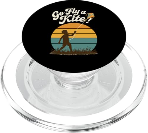 Go Fly a Kite Retro Sonnenuntergang Kind fliegender Drachen Szene Kunst PopSockets PopGrip für MagSafe von Family Flight Kites Outdoor Fun by NLTS