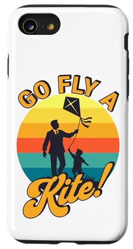 Go Fly a Kite! Retro Vater Sohn Drachen fliegende Silhouette Kunst Hülle für iPhone SE (2020) / 7 / 8 von Family Flight Kites Outdoor Fun by NLTS