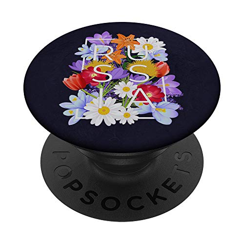 Blumen von Russland Wortkunst - Russischer Stolz PopSockets PopGrip: Ausziehbarer Sockel und Griff für Handys/Tablets mit Tauschbarem Top von Family Heritage Gifts