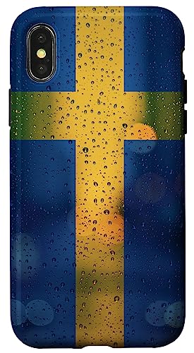 Hülle für iPhone X/XS Schweden-Flagge im Regentropfen-Stil, schwedischer Stolz von Family Heritage Gifts