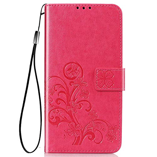 FanTing Hülle für Huawei P smart 2020,Premium-PU-Leder-Magnetverschluss, mit Kartensteckplatz und Handyhalter-Abdeckung für Huawei P smart 2020-Rose rot von FanTing