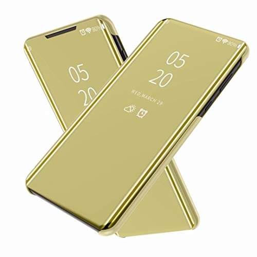 FanTing Hülle für Huawei P smart Pro 2019,Halbtransparenter Spiegel Smart Cover, Hüllen für Huawei P smart Pro 2019 -Gold von FanTing