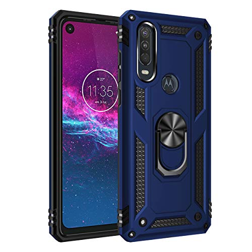 FanTing Hülle für Motorola One Vision,Doppelschicht-Design(TPU+PC) Stoßfest Hybrid Robuste Schutzhülle Mit Standfunktion,Hülle für Motorola One Vision-Blau von FanTing