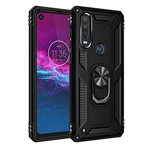 FanTing Hülle für Motorola One Vision,Doppelschicht-Design(TPU+PC) Stoßfest Hybrid Robuste Schutzhülle Mit Standfunktion,Hülle für Motorola One Vision-Schwarz von FanTing