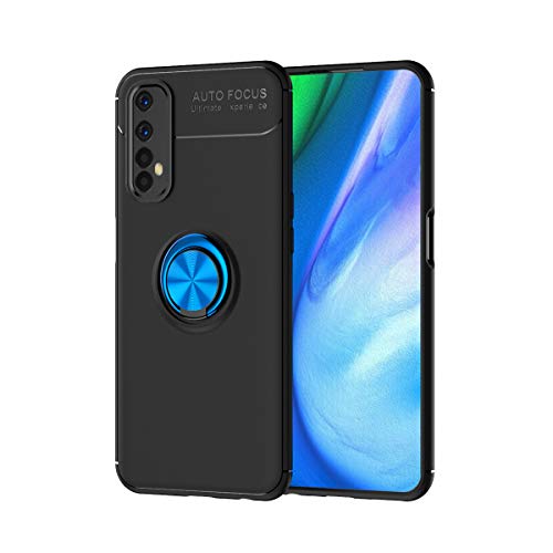 FanTing Hülle für Realme 7, 360 Grad drehbare Ringhalterung und Weiche TPU ultradünne erdbebenresistente, weiche Silikonhülle, Hüllen für Realme 7 -Schwarz+Blau von FanTing