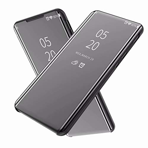 FanTing Hülle für Samsung Galaxy A21s,Halbtransparenter Spiegel Smart Cover, Hüllen für Samsung Galaxy A21s -Schwarz von FanTing