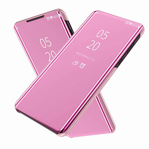 FanTing Hülle für Samsung Galaxy S20 Ultra,Halbtransparenter Spiegel Smart Cover, Hüllen für Samsung Galaxy S20 Ultra -Roségold von FanTing