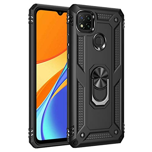 FanTing Hülle für Xiaomi Redmi 9C,Doppelschicht-Design(TPU+PC) Stoßfest Hybrid Robuste Schutzhülle Mit Standfunktion,Hülle für Xiaomi Redmi 9C-Schwarz von FanTing