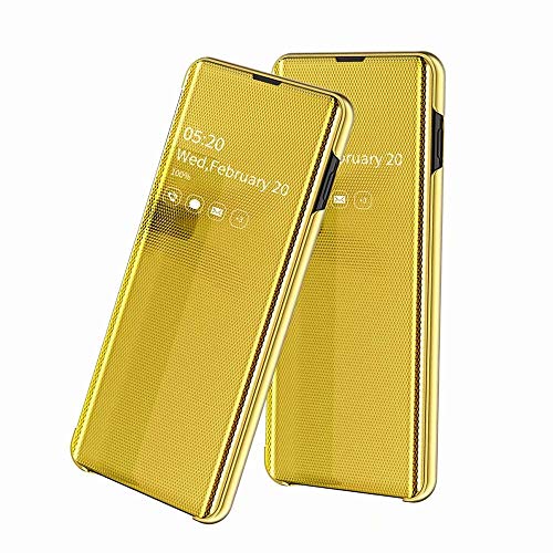 FanTing Hülle für Xiaomi Redmi Note 8 Pro,Transparenter Spiegel Flip + Seite und eingebautes weiches Leder + Rückseite Hart-TPU,Staub- und Kratzfest, Hüllen für Xiaomi Redmi Note 8 Pro -Gold von FanTing