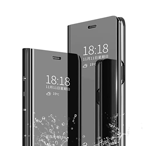 FanYuan Handyhülle für OnePlus 7T Pro Hülle, Standfunktion, Mit Sleep/Wake Up Funktion, Flip Smart Spiegel Schutzhülle Case für OnePlus 7T Pro.(Schwarz) von FanYuan