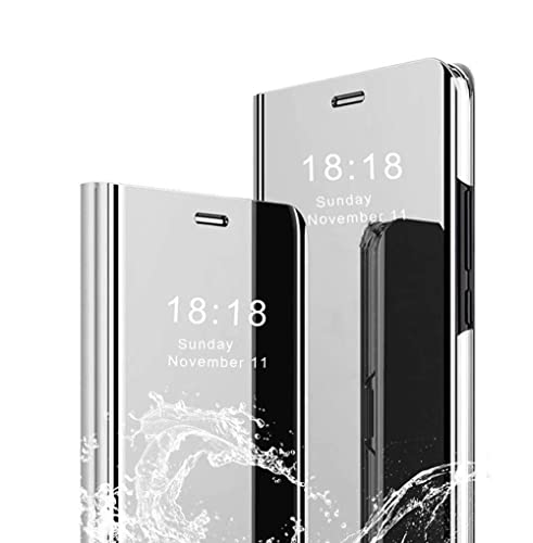 FanYuan Handyhülle für OnePlus 7T Pro Hülle, Standfunktion, Mit Sleep/Wake Up Funktion, Flip Smart Spiegel Schutzhülle Case für OnePlus 7T Pro.(Silber) von FanYuan