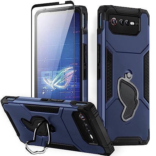 Fanbiya Hülle für ROG Phone 6 ROG Phone 6 Pro hülle integrierter Ständer und Kameraschutz mit Displayschutz aus gehärtetem Glas (Blau) von Fanbiya