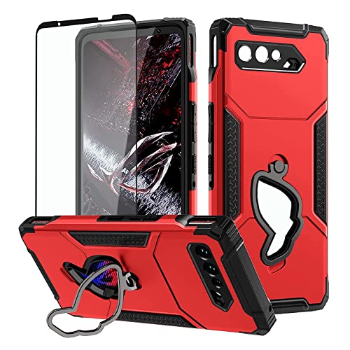 Fanbiya für ASUS ROG Phone 5 Hülle, ROG 5s, ROG 5 Ultimate Handyhülle TPU Militär Stil Abdeckung mit Ringständer, Rot von Fanbiya