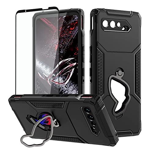 Fanbiya für ASUS ROG Phone 5 Hülle, ROG 5s, ROG 5 Ultimate Handyhülle TPU Militär Stil Abdeckung mit Ringständer, Schwarz von Fanbiya