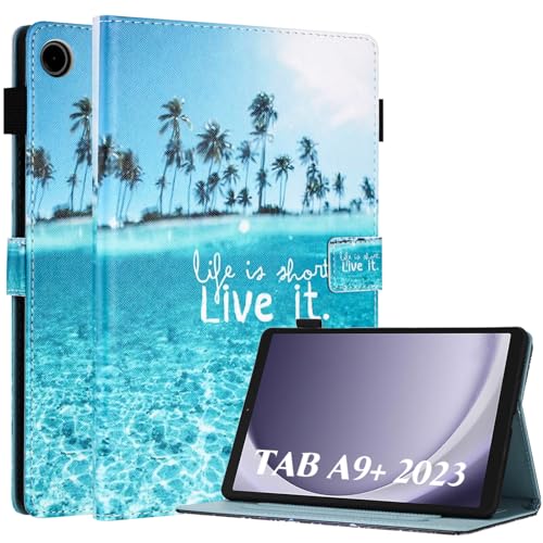 Fancity für Samsung Galaxy Tab A9+ 11 Zoll 2023 Hülle, Intelligent Schlaf Wach Cover mit Ständer Stifthalter Kartensteckplatz Hülle für Galaxy Tab A9 Plus Tablet (SM-X210/X216/X218), Beach von Fancity