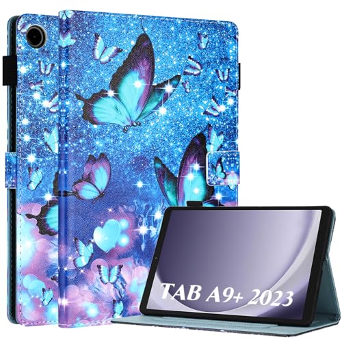 Fancity für Samsung Galaxy Tab A9+ 11 Zoll 2023 Hülle, Intelligent Schlaf Wach Cover mit Ständer Stifthalter Kartensteckplatz Hülle für Galaxy Tab A9 Plus Tablet (SM-X210/X216/X218), Blue Butterfly von Fancity