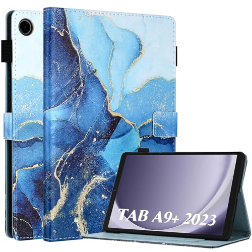 Fancity für Samsung Galaxy Tab A9+ 11 Zoll 2023 Hülle, Intelligent Schlaf Wach Cover mit Ständer Stifthalter Kartensteckplatz Hülle für Galaxy Tab A9 Plus Tablet (SM-X210/X216/X218), Marble Blue von Fancity