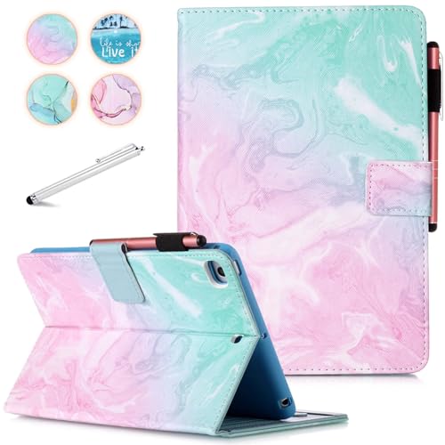 Fancity für iPad 10,2 Zoll 9./8./7. Generation Hülle (2021 2020 2019 Release), Smart Auto Schlaf/Wach Cover mit Stifthalter Kartensteckplatz Stoßfeste Hülle für neues iPad 10.2, Green Pink von Fancity