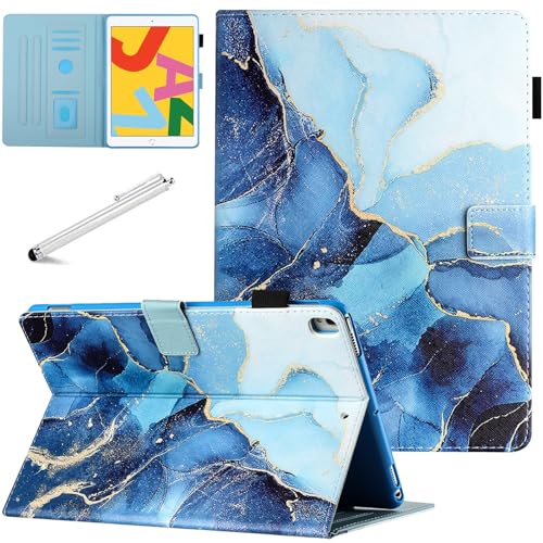 Fancity für iPad 10,2 Zoll 9./8./7. Generation Hülle (2021 2020 2019 Release), Smart Auto Schlaf/Wach Cover mit Stifthalter Kartensteckplatz Stoßfeste Hülle für neues iPad 10.2, Marmor Blau von Fancity
