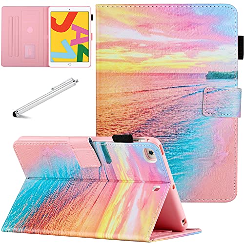Fancity für iPad 10,2 Zoll 9./8./7. Generation Hülle (2021 2020 2019 Release), Smart Auto Schlaf/Wach Cover mit Stifthalter Kartensteckplatz Stoßfeste Hülle für neues iPad 10.2, Sunset Beach von Fancity