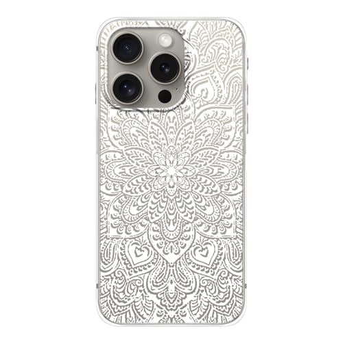 Fancy Case FancyCase Schutzhülle für iPhone 15 Pro (6,1 Zoll), Mandala-Muster, flexible TPU-Schutzhülle, transparent, kompatibel mit iPhone 15 Pro (White Mandala) FC-87410 von Fancy Case