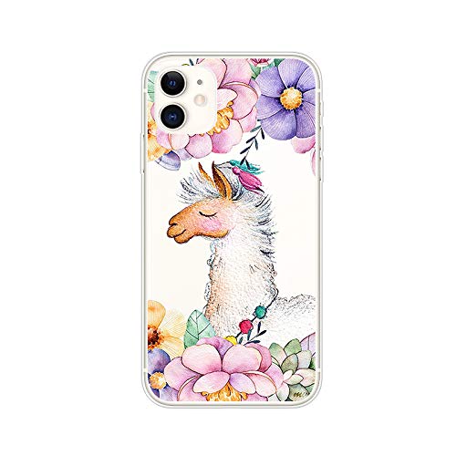 FancyCase Kompatibel mit iPhone 11 Hülle (6,1 Zoll) - Frauen Mädchen Niedliches Blumenmuster Lama Design Hübsches Cartoon Tier Muster Flexible TPU Schutzhülle Transparent Case (Floral Lama) von Fancy Case