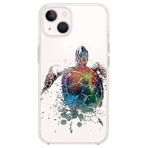 FancyCase Kompatibel mit iPhone 14 Hülle (6,1 Zoll) - Coole Regenbogenschildkröte Design Ozean Tier Strand Muster Flexible TPU Schutzhülle Klar Case (Regenbogen Schildkröte) von Fancy Case