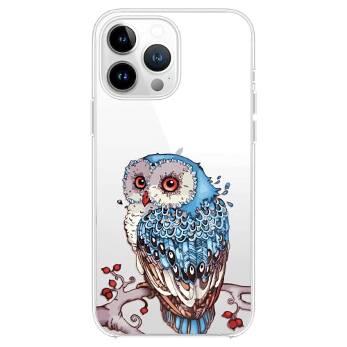 FancyCase Kompatibel mit iPhone 14 Pro Hülle (15,5 cm) - Niedliche Eule Stil Cartoon Tier Muster Flexible TPU Schutzhülle Klar Hülle (Blaue Eule) von Fancy Case
