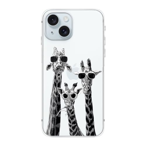 FancyCase Kompatibel mit iPhone 15 Hülle (6,1 Zoll)-Funny Giraffe Design Cool Cartoon Tier Muster Flexible TPU Schutzhülle Klar Case (Giraffe Trio) von Fancy Case