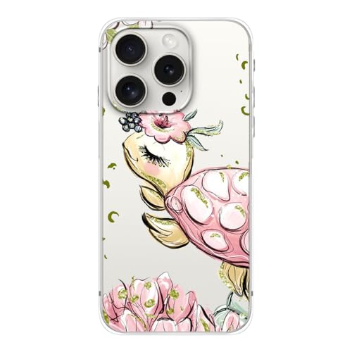 FancyCase Kompatibel mit iPhone 15 Pro Hülle (6,1 Zoll) - Frauen Mädchen Niedlich Rosa Schildkröte Stil Strand Design Cartoon Tier Ozean Fisch Muster Flexible TPU Schutzhülle Klar Case (Rosa von Fancy Case