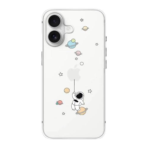 FancyCase Kompatibel mit iPhone 16 Hülle (6,1 Zoll)-Funny-Astronauten-Stil, Cartoon-Weltraum-Muster, flexible TPU-Schutzhülle (hängender Astronaut) von Fancy Case