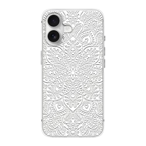 FancyCase Kompatibel mit iPhone 16 Hülle (6,1 Zoll)-Mandala-Muster, flexible TPU-Schutzhülle, transparent, Weiß (Mandala) von Fancy Case